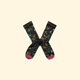 Chaussette Fleurs et Oiseaux Faux Noir