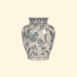 Vase Ø 23x29 cm Blanc Bleu Céramique Fleurs